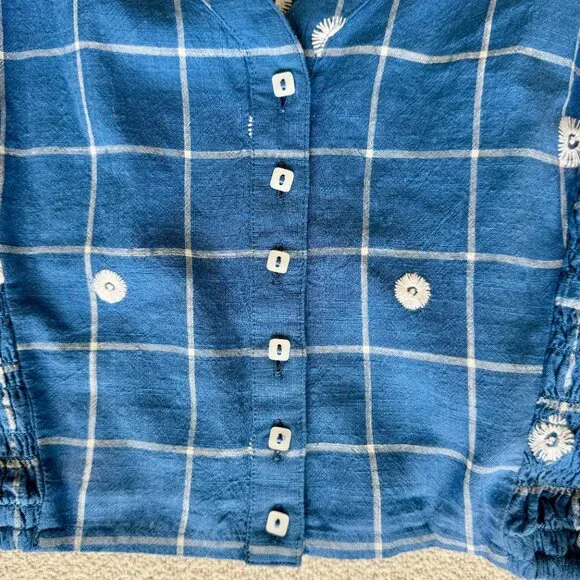 Madewell Blue Embroidered Puff-Sleeve Crop Top size 2 - Picture 4 of 7